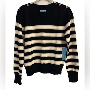 Draper James Black Ivory Striped Sweater Women Size M Preppy Nautical Old Money